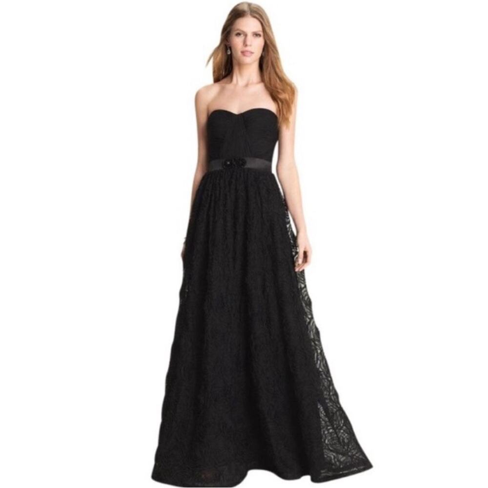 Cache Black Pleat Bodice Rosette Ball Gown Formal Dress Size 8